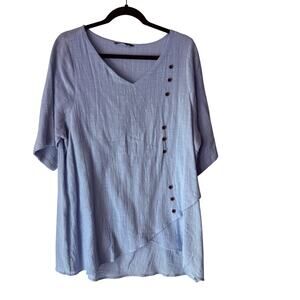Noracora Shirt Womens Large Asymmetrical Bamboo Button Detail Lightweight‎ Top